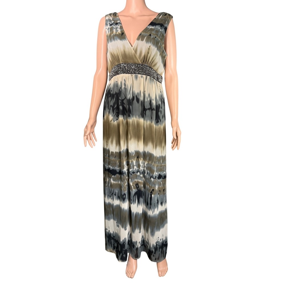 Boston Proper Abstract Print Embellished Waist Maxi Dress Sleeveless Size M